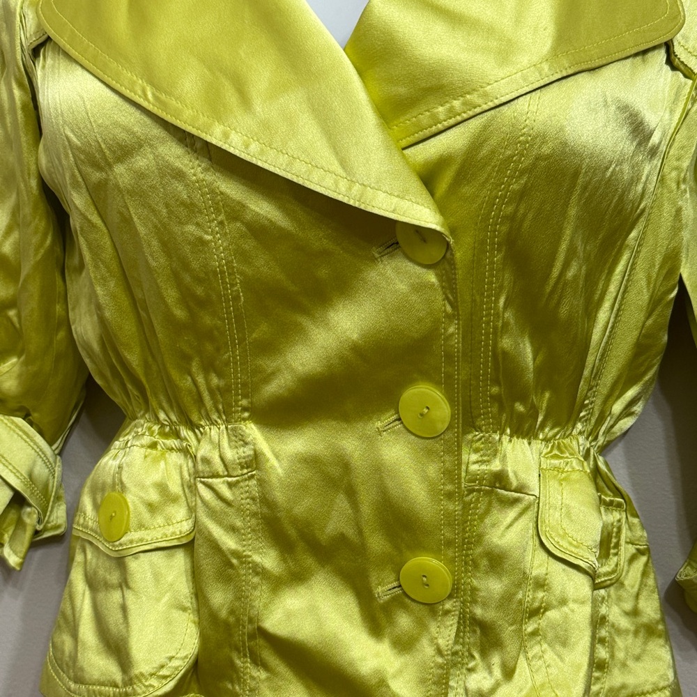 FLAWED - Jon Green Silk Button Belted Long Sleeve Collared Jacket - Picture 2 of 7